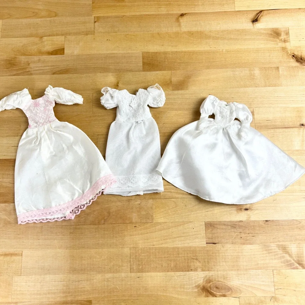 Vintage Barbie Doll Clothes Wedding Dress Gown Bundle (3) White Pink FLAWS